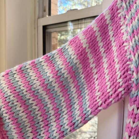 Anthropologie Cozy Oversized Chunky Knit Striped Cardigan Sweater Pink OS - Picture 11 of 17
